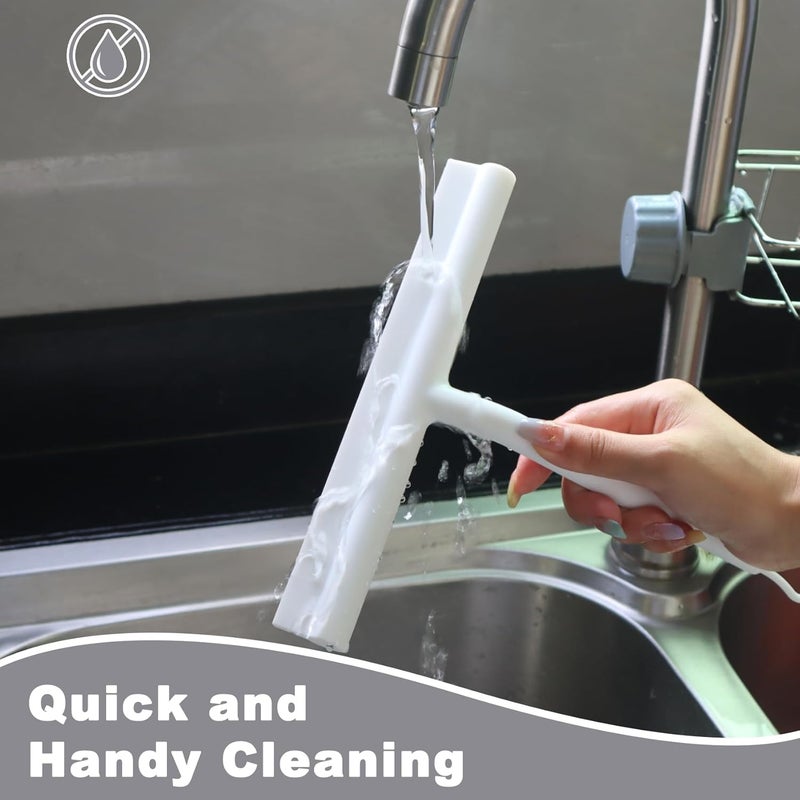 DEOFUXT Squeegee for Shower Glass Doors, Resilient Loop - No-Drill & Adhesive Hook, Silicone Shower Squeegee with Stainless Steel Core, Cleaning Tool for Home, Kitchen, Bathroom & Car - White - Image 5
